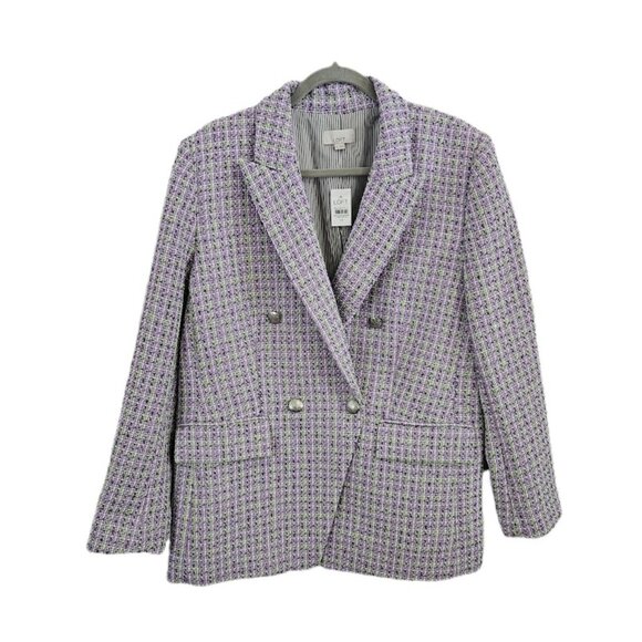 NWT Loft Tweed Double Breasted Blazer Lavender Purple Green 14 - Picture 4 of 14
